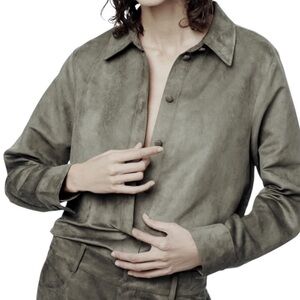 Zara Green Faux Suede Button‎ Down Shirt Shacket